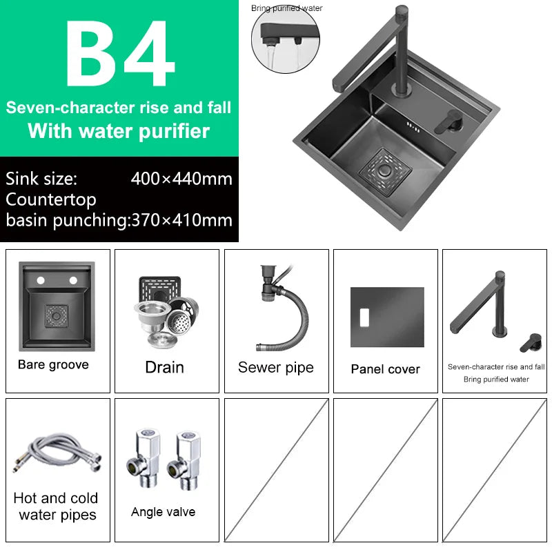 Fregadero de barra oculto de acero inoxidable para cocina, apartamento, pequeño, de una sola ranura, para coche de turismo, lavabo multifuncional con tapa.