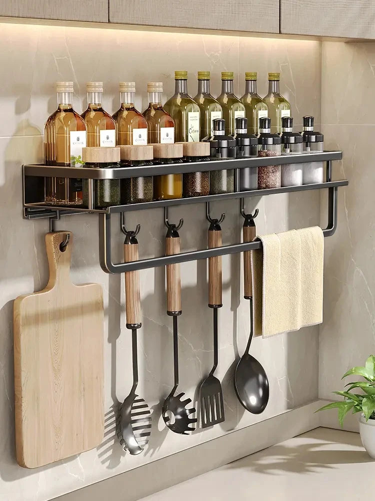 Estante de cocina para especias, estante de pared para espátula, cuchara, gancho, toallero, apto para cocina y baño.