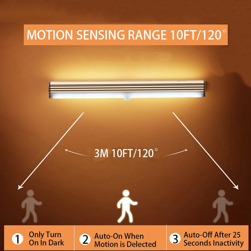 Luz LED nocturna inalámbrica con sensor de movimiento, tipo C, recargable, para armario, escalera, cocina, etc.