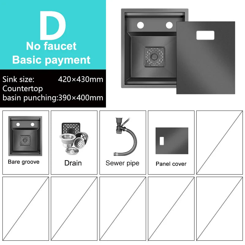 Fregadero de barra oculto de acero inoxidable para cocina, apartamento, pequeño, de una sola ranura, para coche de turismo, lavabo multifuncional con tapa.