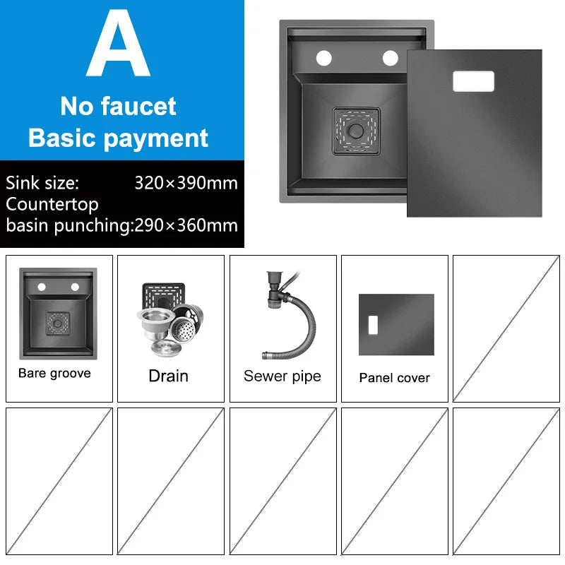 Fregadero de barra oculto de acero inoxidable para cocina, apartamento, pequeño, de una sola ranura, para coche de turismo, lavabo multifuncional con tapa.