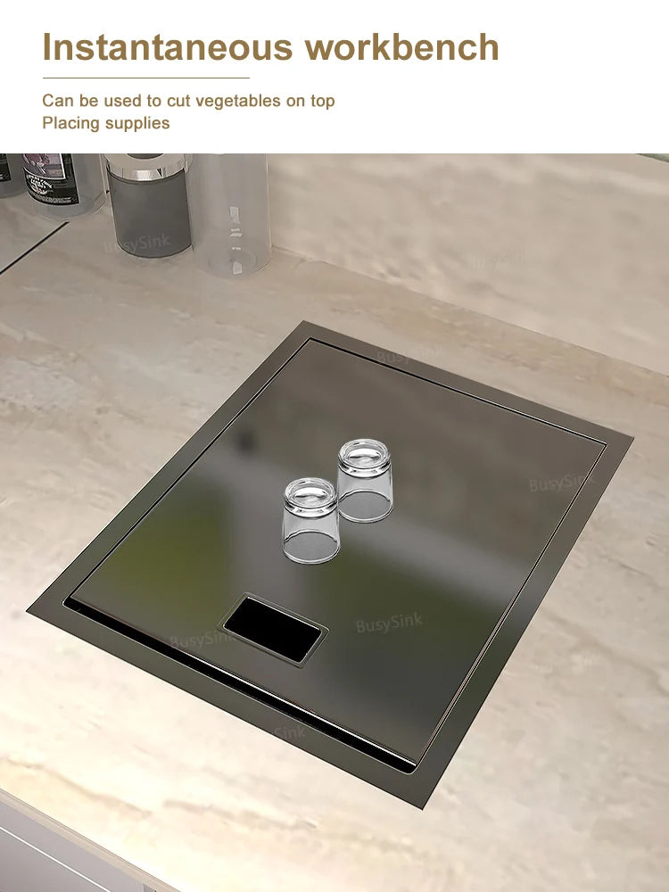 Fregadero de barra oculto de acero inoxidable para cocina, apartamento, pequeño, de una sola ranura, para coche de turismo, lavabo multifuncional con tapa.