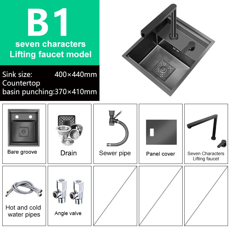 Fregadero de barra oculto de acero inoxidable para cocina, apartamento, pequeño, de una sola ranura, para coche de turismo, lavabo multifuncional con tapa.