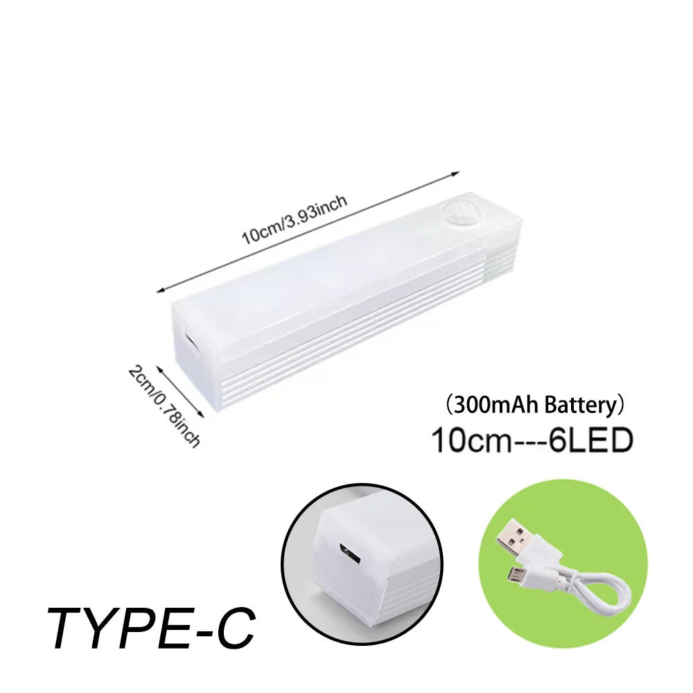 Luz LED nocturna inalámbrica con sensor de movimiento, tipo C, recargable, para armario, escalera, cocina, etc.