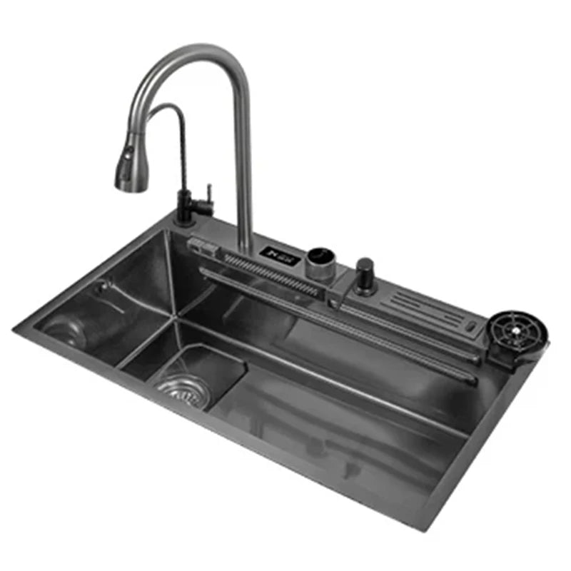 Fregadero de cocina de acero inoxidable 304 con pantalla digital, fregadero individual grande, lavabo con función táctil multifunción.