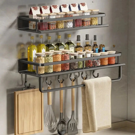 Estante de cocina para especias, estante de pared para espátula, cuchara, gancho, toallero, apto para cocina y baño.