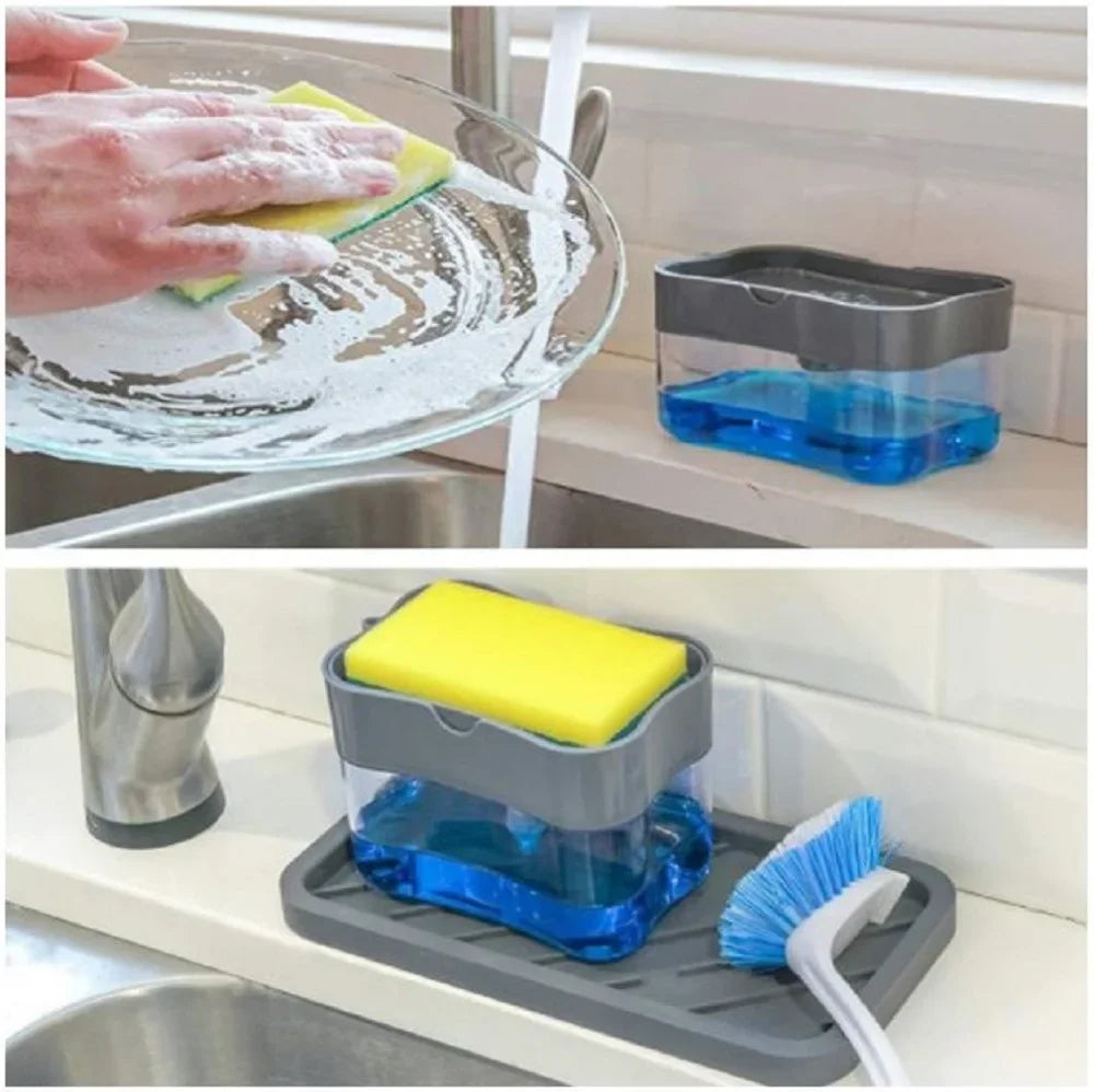 Dispensador de jabón para platos de cocina, dispensador de jabón líquido, dispensador de jabón de cocina con soporte para esponja, dispensador de jabón con bomba para esponja.
