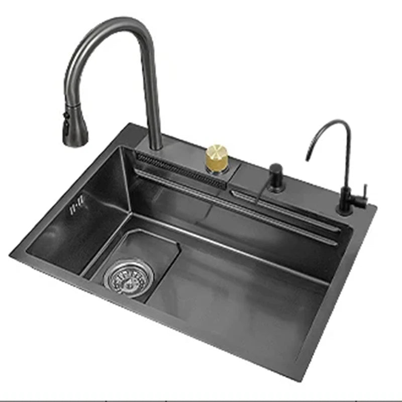 Fregadero de cocina de acero inoxidable 304 con pantalla digital, fregadero individual grande, lavabo con función táctil multifunción.