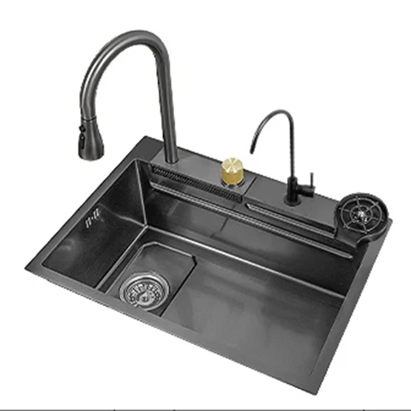 Fregadero de cocina de acero inoxidable 304 con pantalla digital, fregadero individual grande, lavabo con función táctil multifunción.