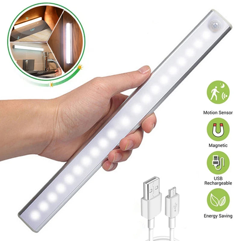 Luz LED nocturna inalámbrica con sensor de movimiento, tipo C, recargable, para armario, escalera, cocina, etc.