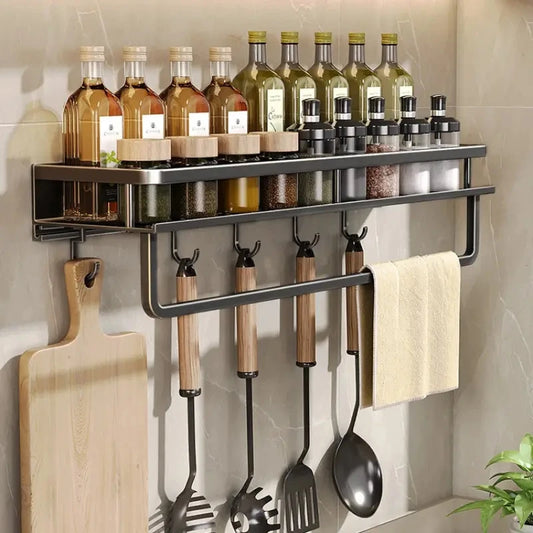 Estante de cocina para especias, estante de pared para espátula, cuchara, gancho, toallero, apto para cocina y baño.