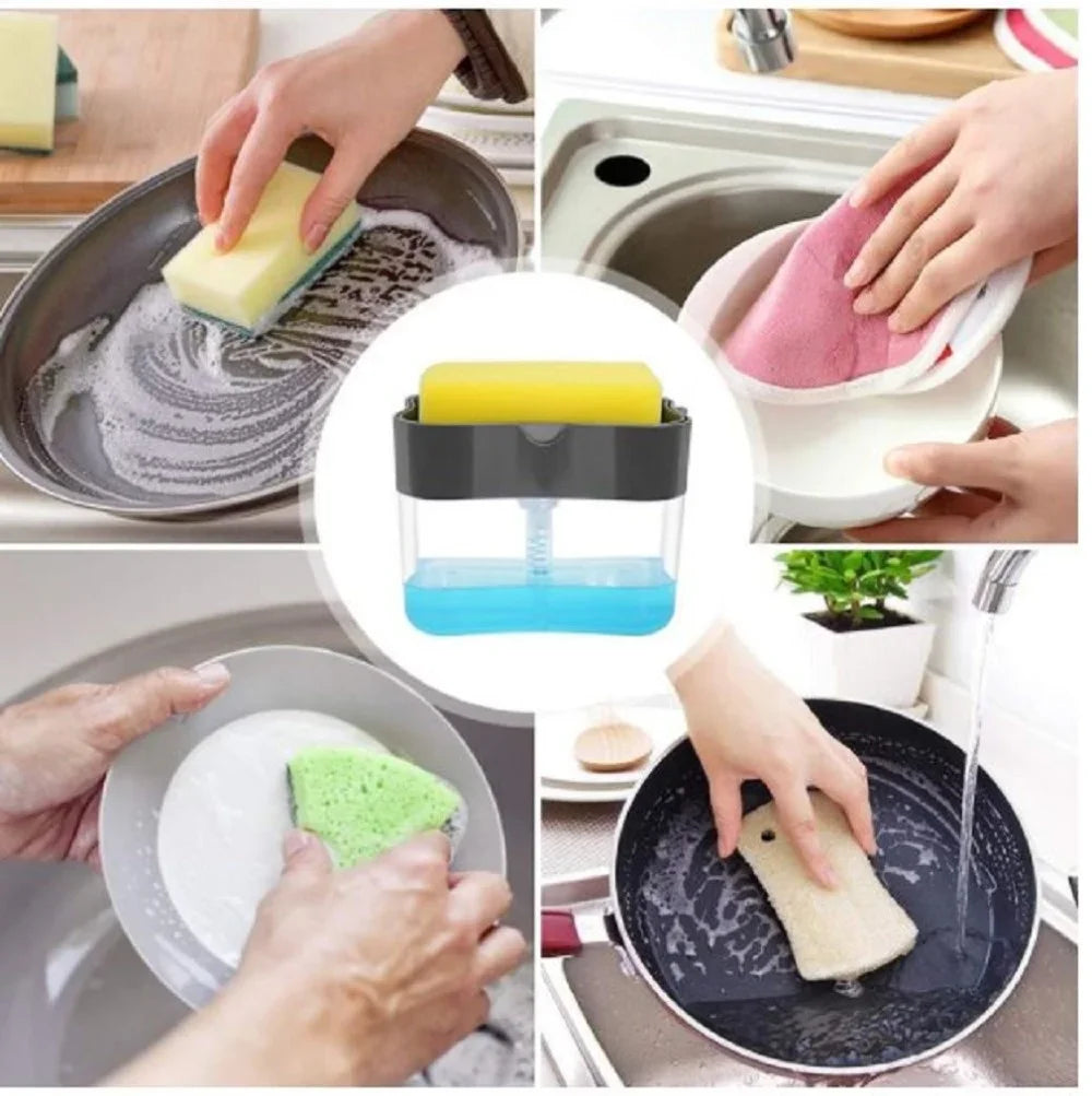 Dispensador de jabón para platos de cocina, dispensador de jabón líquido, dispensador de jabón de cocina con soporte para esponja, dispensador de jabón con bomba para esponja.