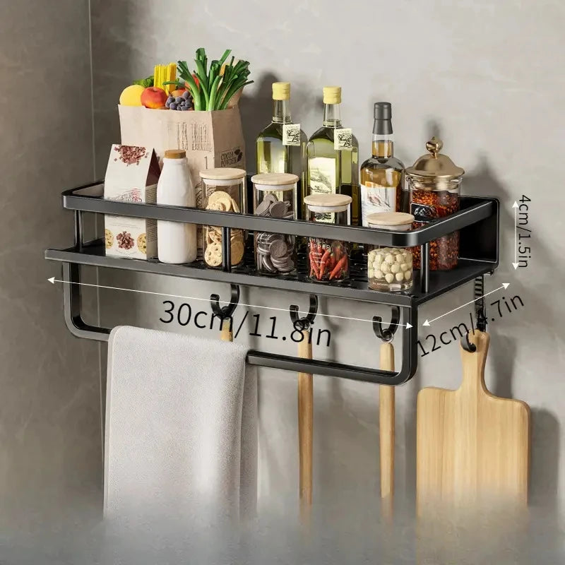 Estante de cocina para especias, estante de pared para espátula, cuchara, gancho, toallero, apto para cocina y baño.