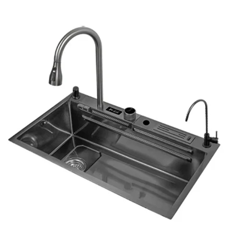 Fregadero de cocina de acero inoxidable 304 con pantalla digital, fregadero individual grande, lavabo con función táctil multifunción.