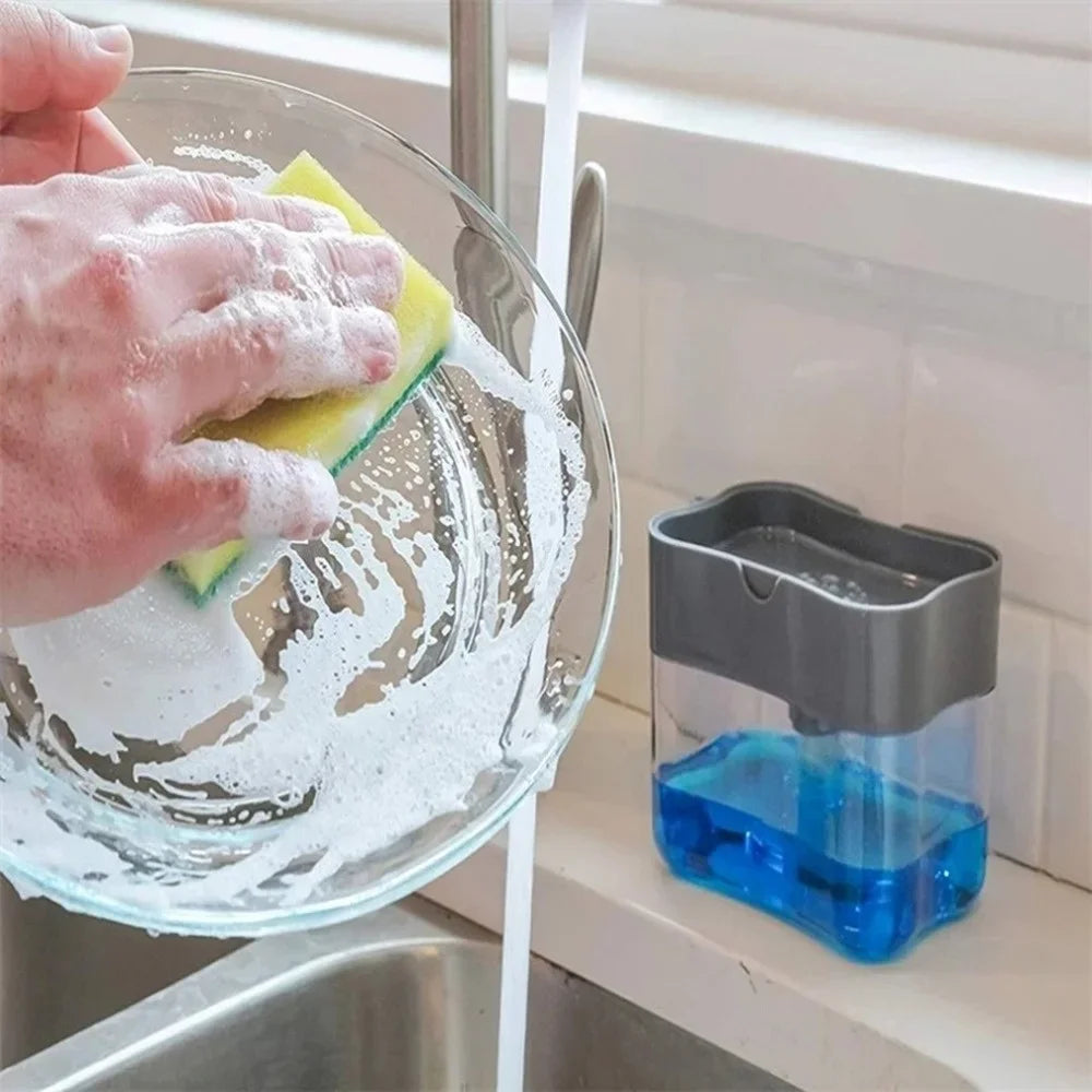 Dispensador de jabón para platos de cocina, dispensador de jabón líquido, dispensador de jabón de cocina con soporte para esponja, dispensador de jabón con bomba para esponja.