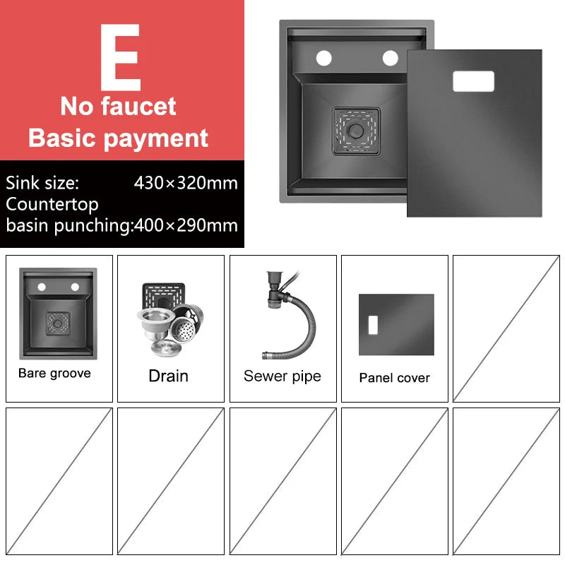 Fregadero de barra oculto de acero inoxidable para cocina, apartamento, pequeño, de una sola ranura, para coche de turismo, lavabo multifuncional con tapa.