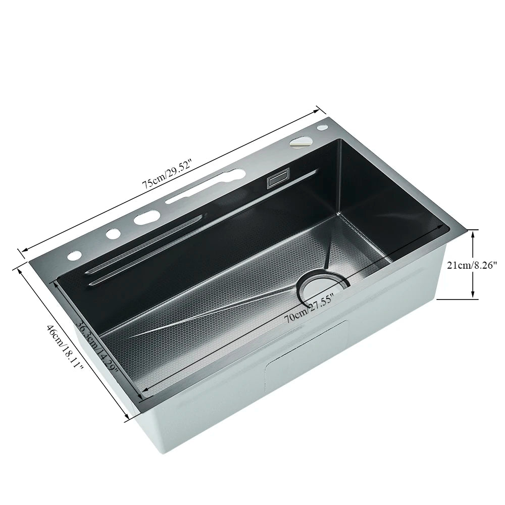 Fregadero de cocina de acero inoxidable 304 con pantalla digital, fregadero individual grande, lavabo con función táctil multifunción.