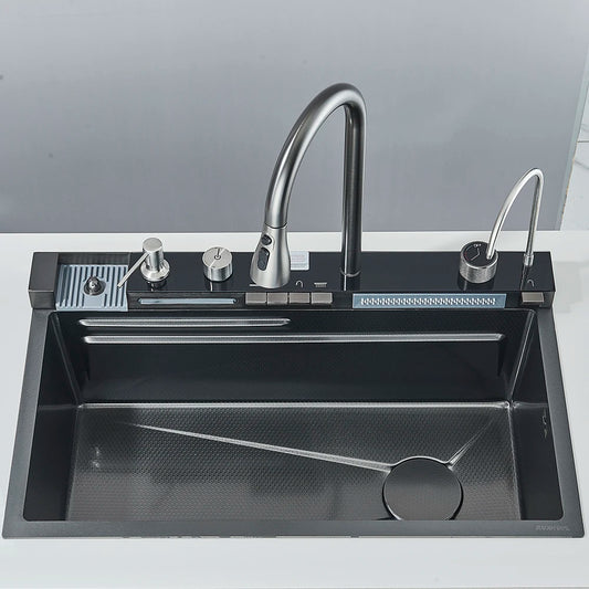 Fregadero de cocina de acero inoxidable 304 con pantalla digital, fregadero individual grande, lavabo con función táctil multifunción.