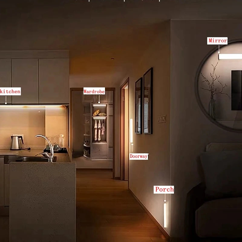 Luz LED nocturna inalámbrica con sensor de movimiento, tipo C, recargable, para armario, escalera, cocina, etc.