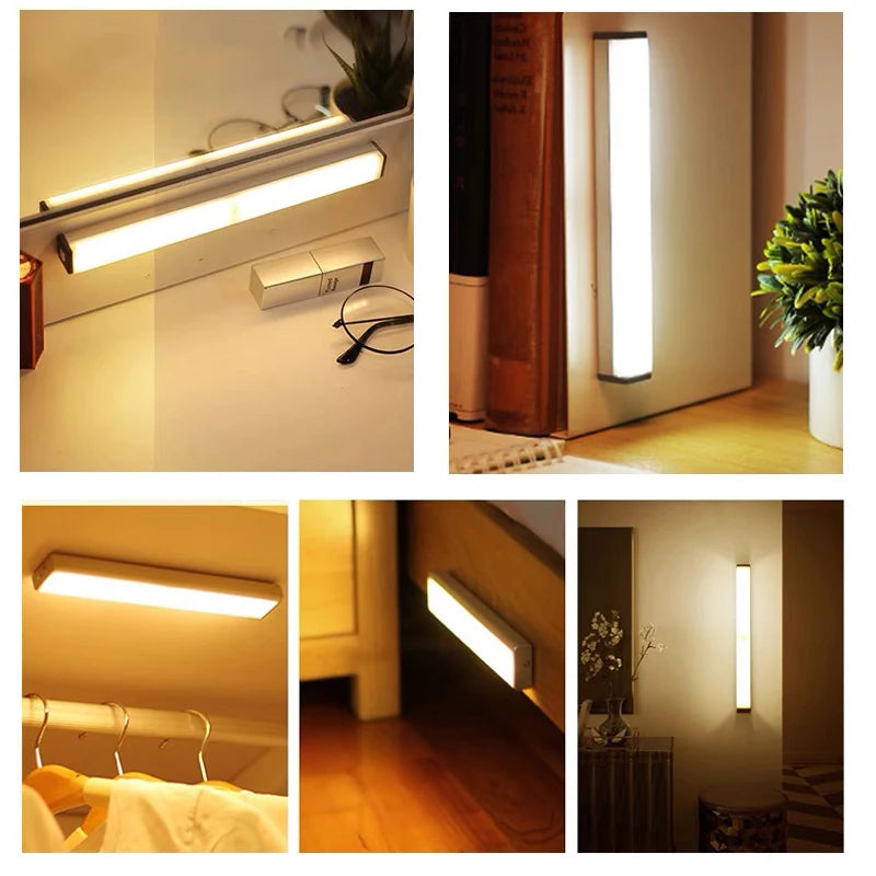 Luz LED nocturna inalámbrica con sensor de movimiento, tipo C, recargable, para armario, escalera, cocina, etc.