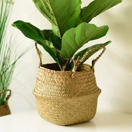 Cesta de mimbre plegable para juguetes, cesta de ratán para guardar objetos, esta tejida para maceta, para plantas y jardín.
