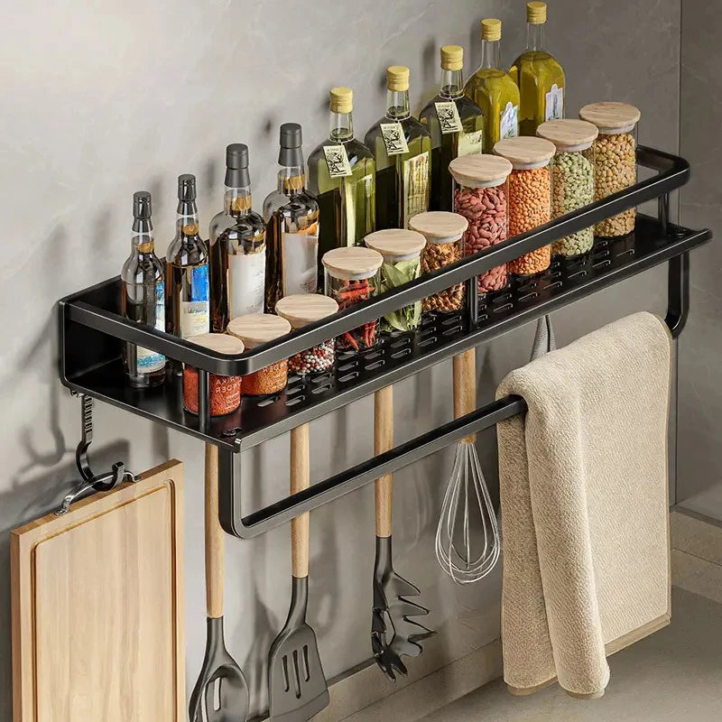 Estante de cocina para especias, estante de pared para espátula, cuchara, gancho, toallero, apto para cocina y baño.