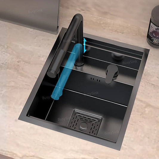 Fregadero de barra oculto de acero inoxidable para cocina, apartamento, pequeño, de una sola ranura, para coche de turismo, lavabo multifuncional con tapa.