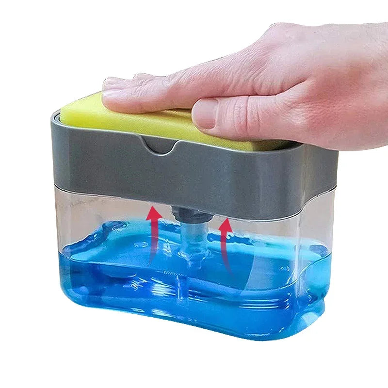 Dispensador de jabón para platos de cocina, dispensador de jabón líquido, dispensador de jabón de cocina con soporte para esponja, dispensador de jabón con bomba para esponja.