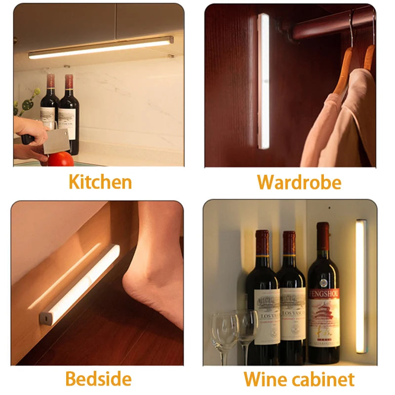 Luz LED nocturna inalámbrica con sensor de movimiento, tipo C, recargable, para armario, escalera, cocina, etc.