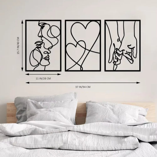 Arte mural minimalista de metal con líneas: un encantador beso de San Valentín. Adorno moderno y estético para el hogar, ideal para colgar.
