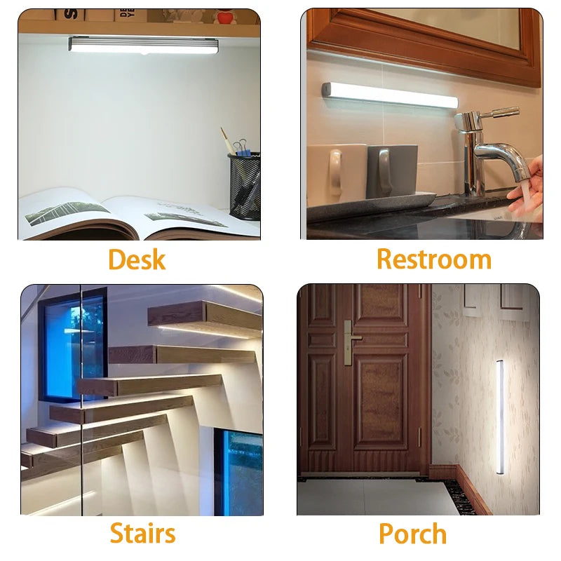 Luz LED nocturna inalámbrica con sensor de movimiento, tipo C, recargable, para armario, escalera, cocina, etc.
