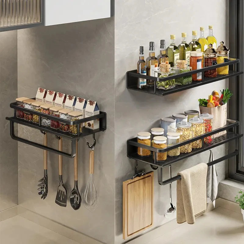 Estante de cocina para especias, estante de pared para espátula, cuchara, gancho, toallero, apto para cocina y baño.