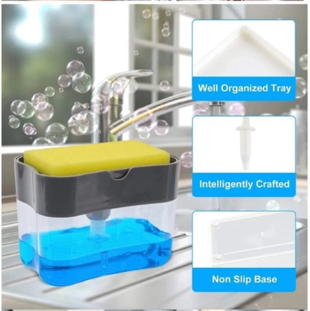 Dispensador de jabón para platos de cocina, dispensador de jabón líquido, dispensador de jabón de cocina con soporte para esponja, dispensador de jabón con bomba para esponja.