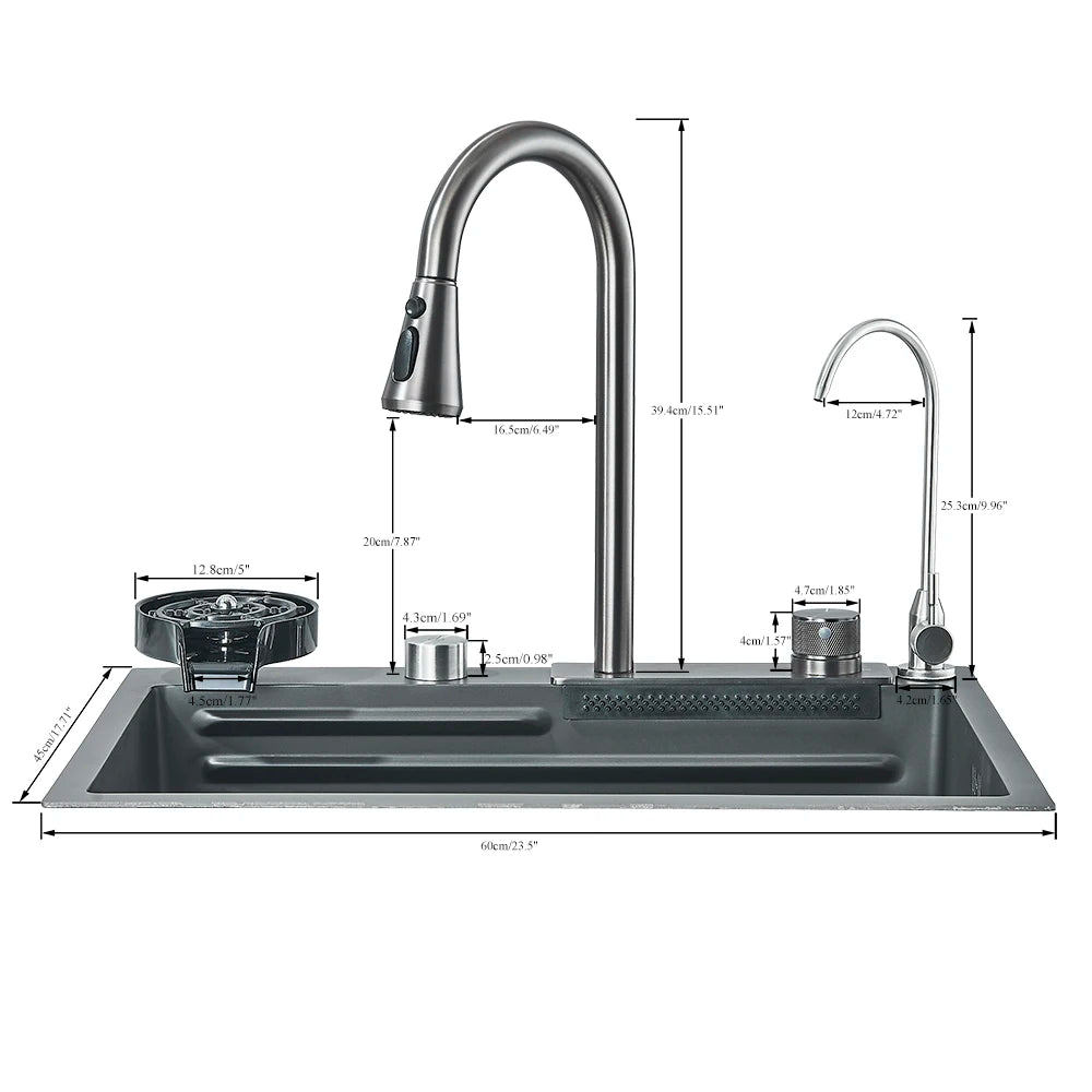 Fregadero de cocina de acero inoxidable 304 con pantalla digital, fregadero individual grande, lavabo con función táctil multifunción.