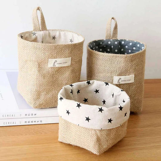 Cesta de almacenamiento de bolsillo para colgar en la pared, estilo nórdico, pequeña, organizador de artículos diversos, organizador de cosméticos, bolsa de almacenamiento de juguetes de lino y algodón.