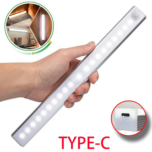 Luz LED nocturna inalámbrica con sensor de movimiento, tipo C, recargable, para armario, escalera, cocina, etc.