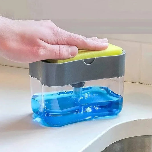 Dispensador de jabón para platos de cocina, dispensador de jabón líquido, dispensador de jabón de cocina con soporte para esponja, dispensador de jabón con bomba para esponja.